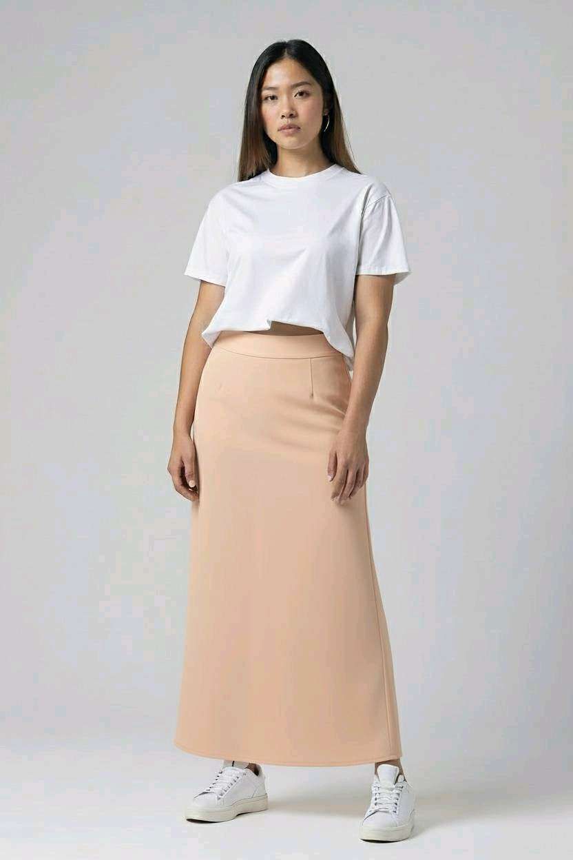 peachy color pencil skirt