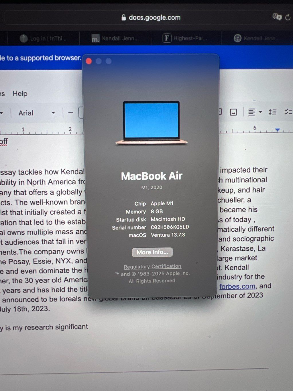 Macbook air late 2020 M1