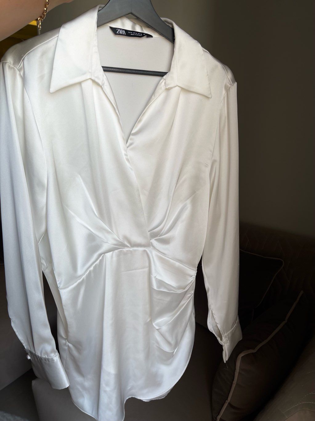 ZARA Satin Draped White Dress