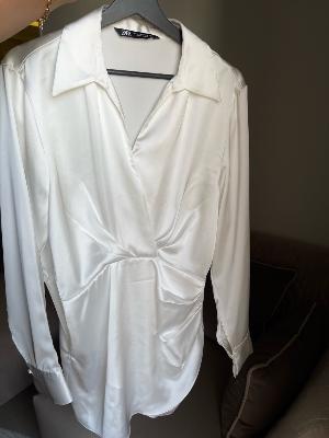 ZARA Satin Draped White Dress