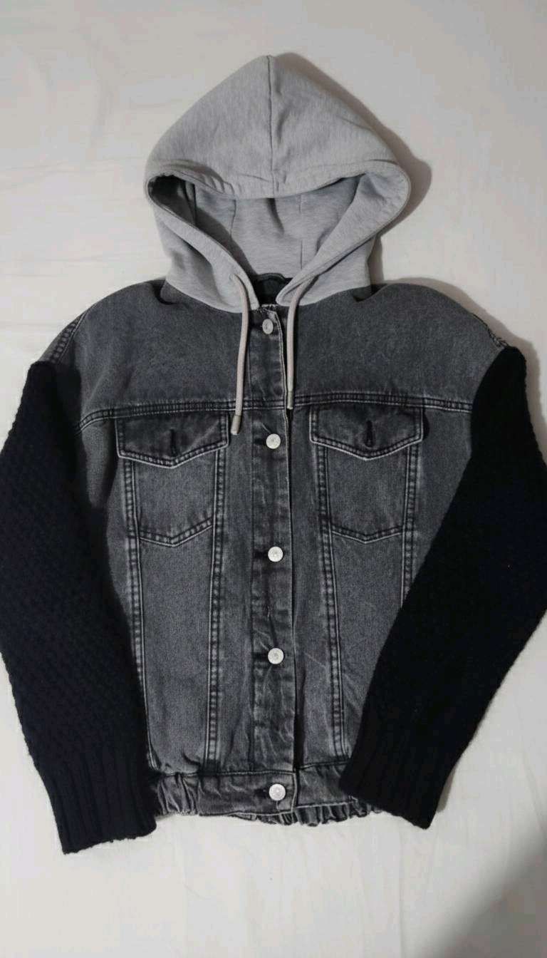 Grey denim jacket,black sleevs