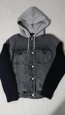 Grey denim jacket,black sleevs