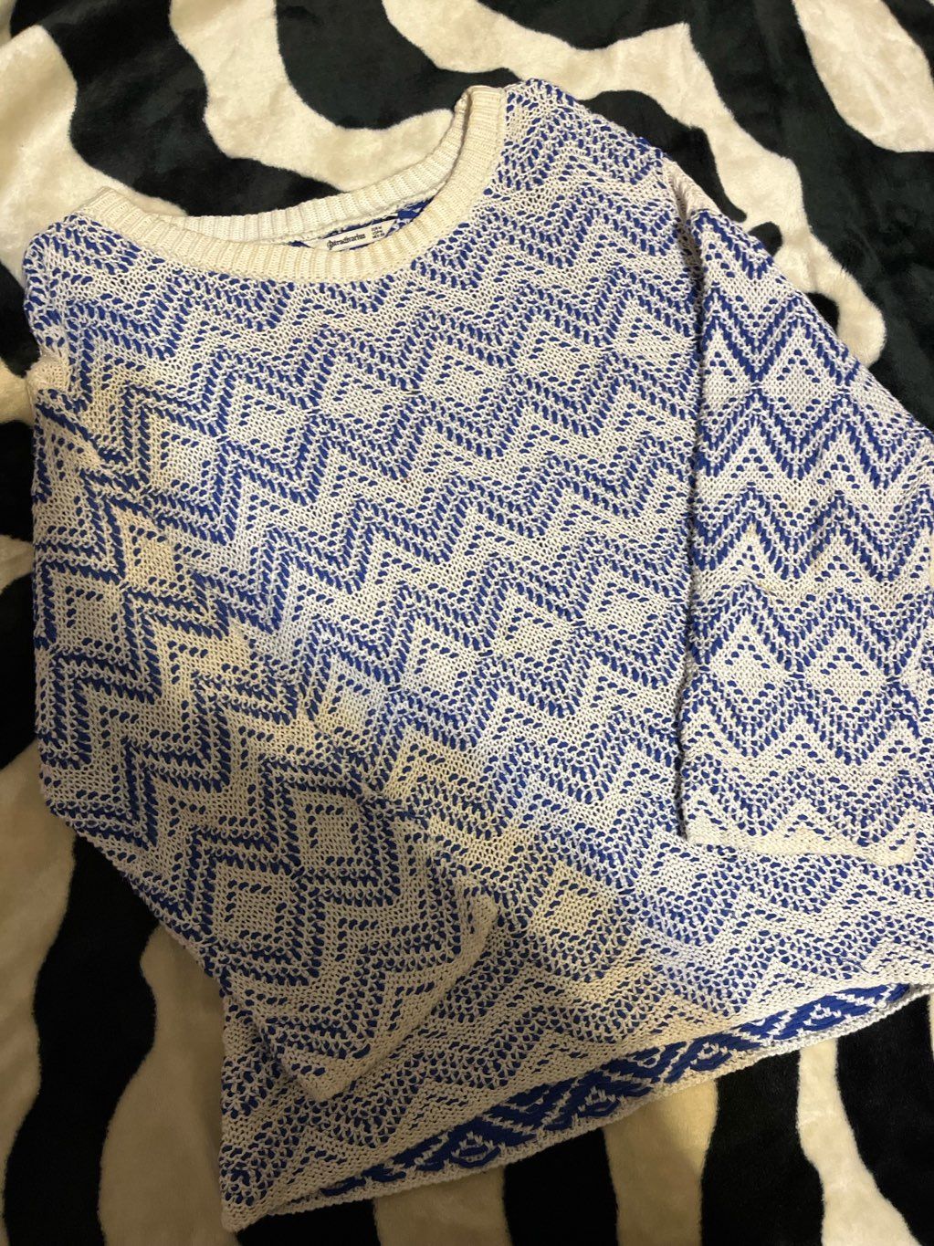 blue and white sweater
