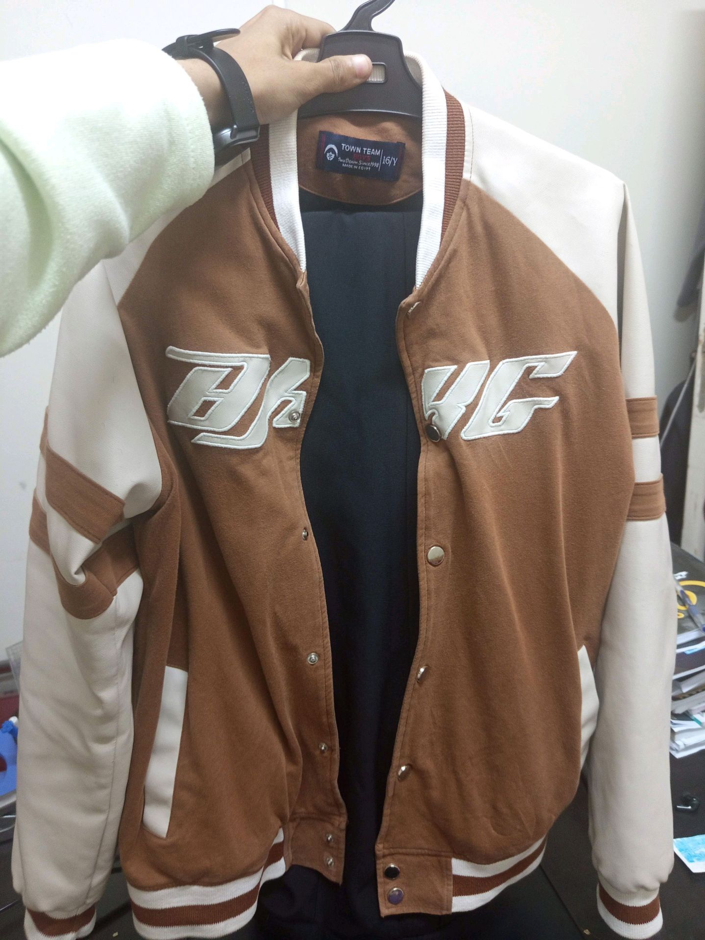 brown baseball jacket