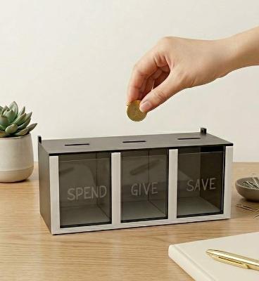 save, spend, give money box