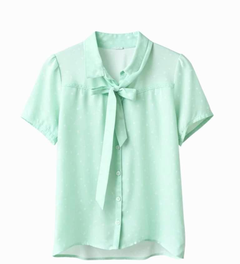 Mint Green Polka Dot Bow Blous