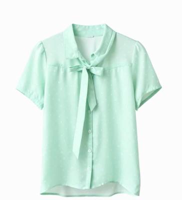 Mint Green Polka Dot Bow Blous