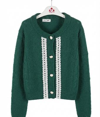 Green knitted blouse with lace