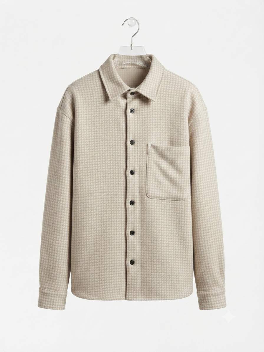 Beige houndstooth shirt jacket