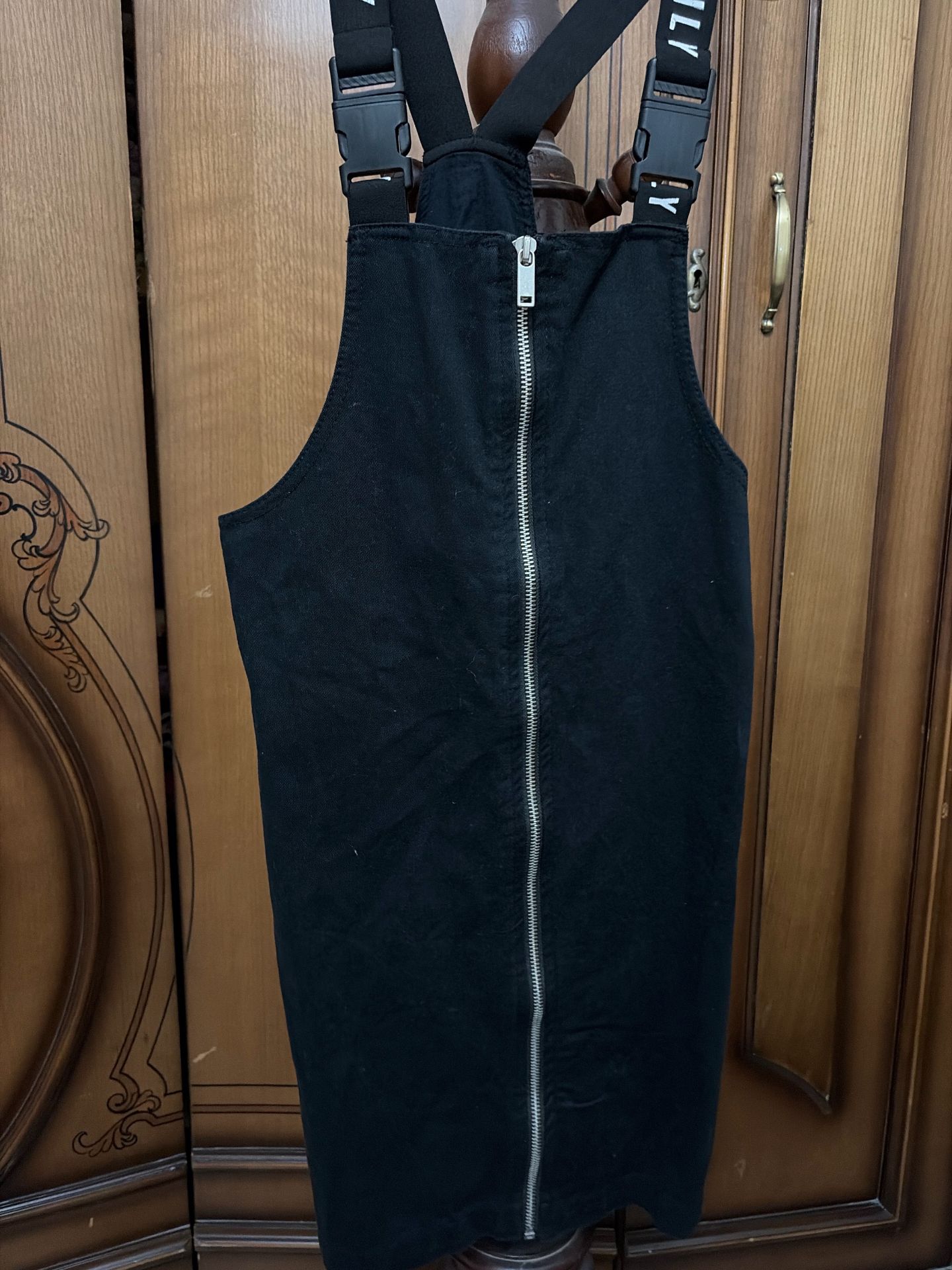 black denim overall dress