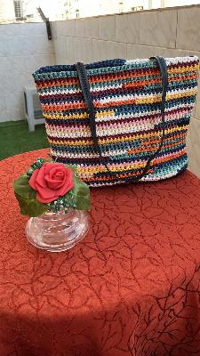 Crochet Striped Tote Bag