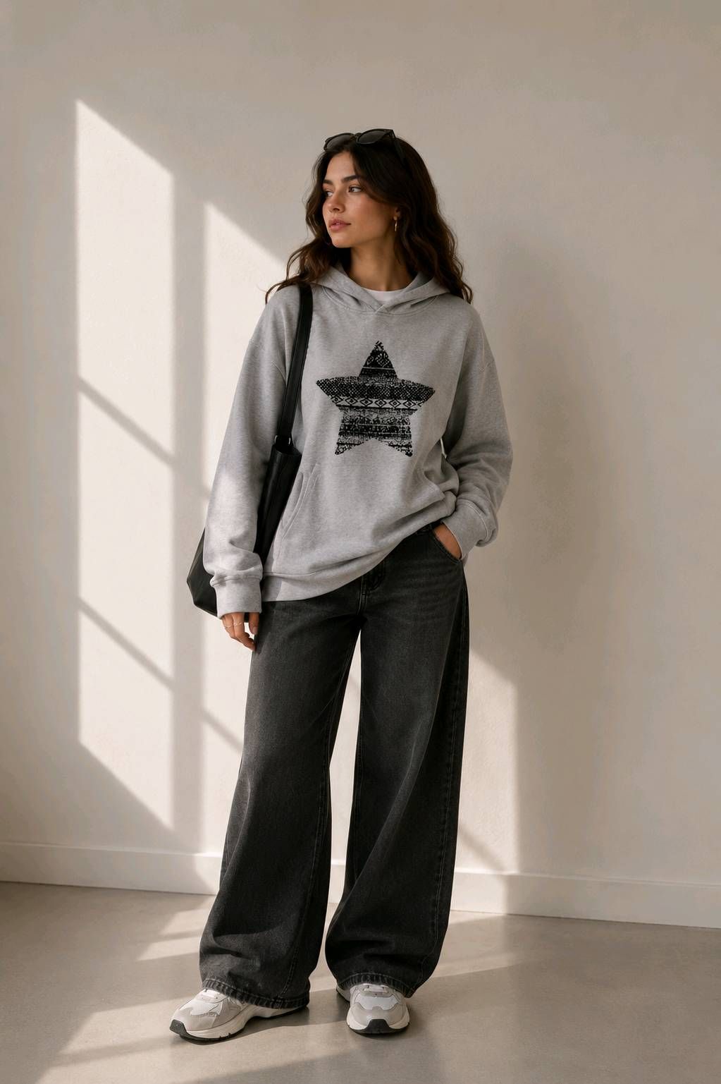 Star Print Hoodie Gray