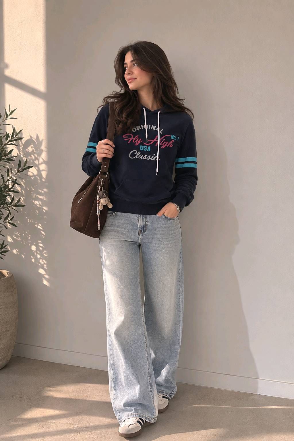 Navy Hoodie with Graphic Print