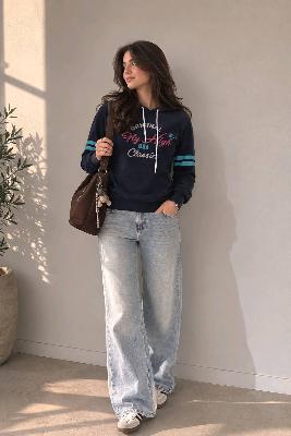 Navy Hoodie with Graphic Print
