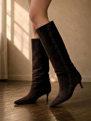 brown Suede Knee-High Boots