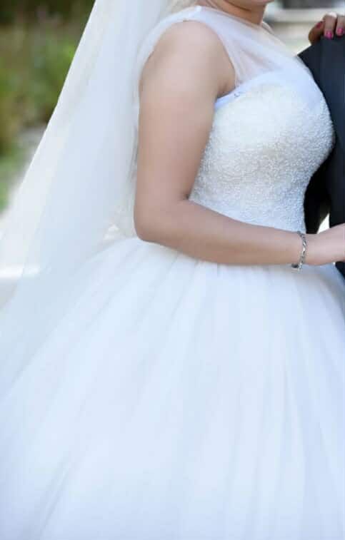 White Beaded Strapless Wedding Dress