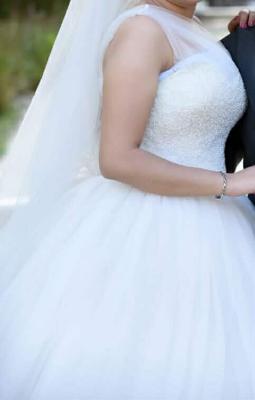 White Beaded Strapless Wedding Dress