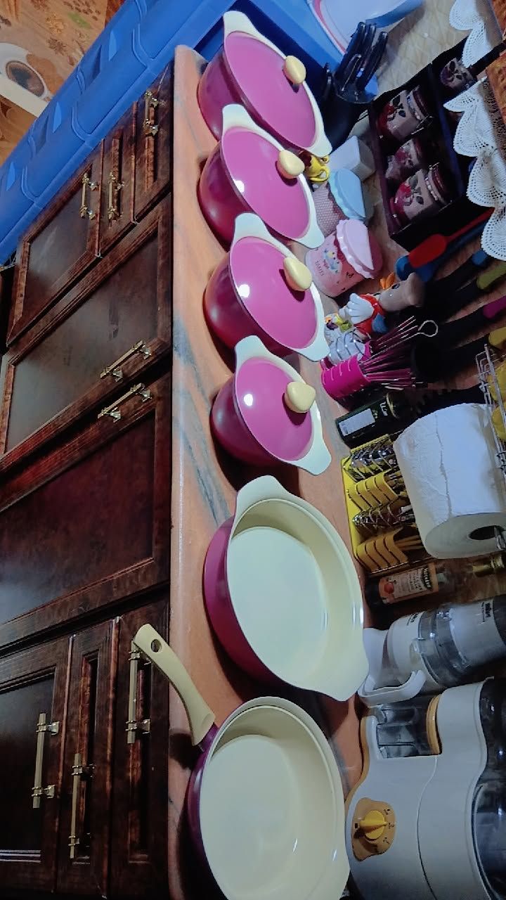 Pink Cookware Set Pots Pans