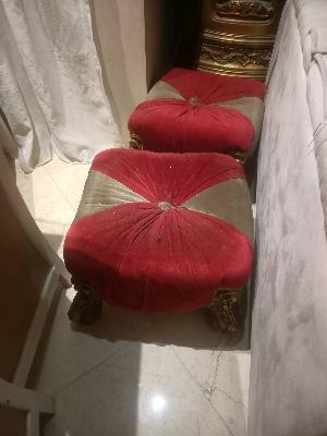 Red Velvet Ottoman Set