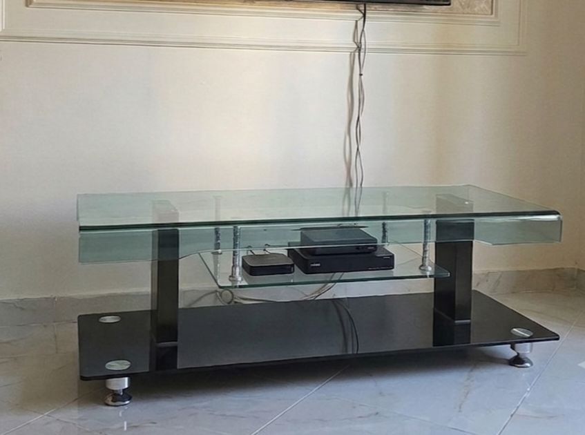 Glass TV Stand with Shelves