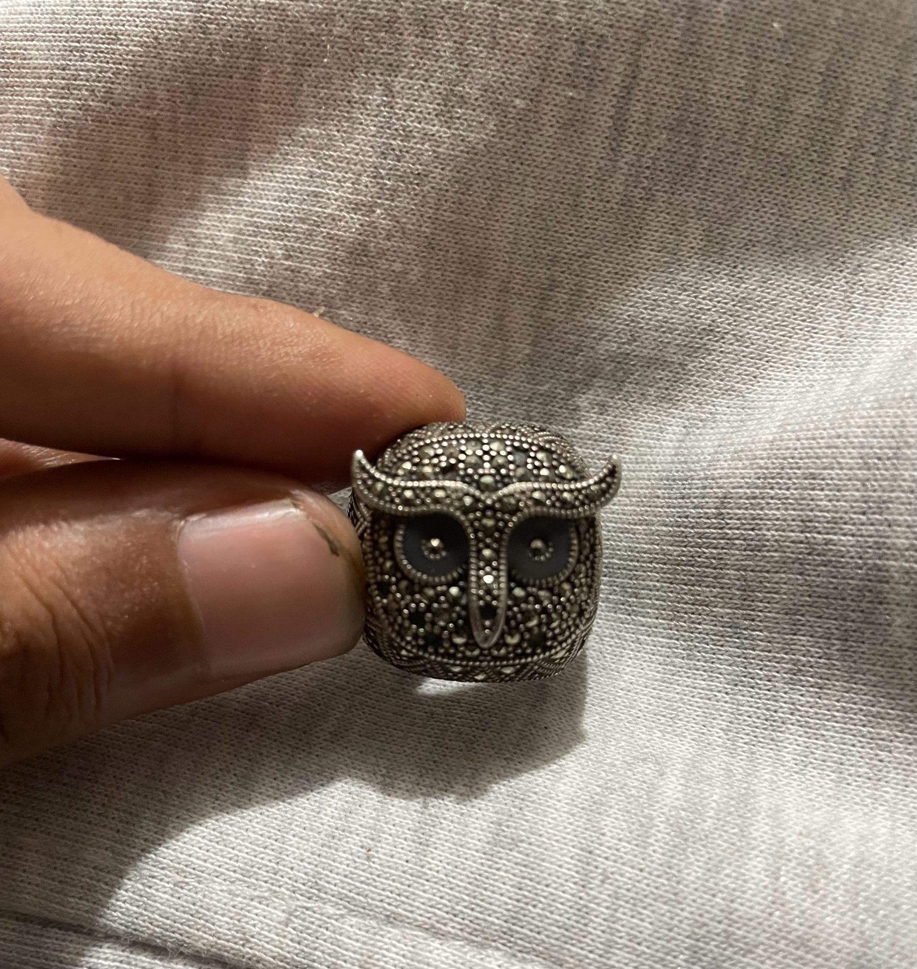 Owl Head Ring Silver-tone