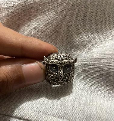 Owl Head Ring Silver-tone