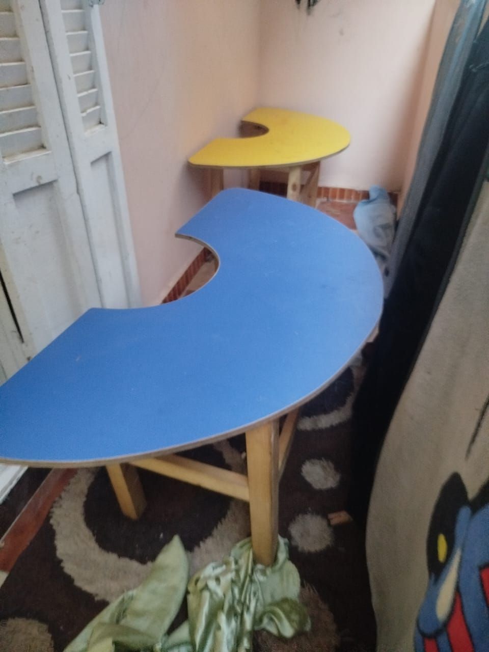 Curved Blue & Yellow Desks