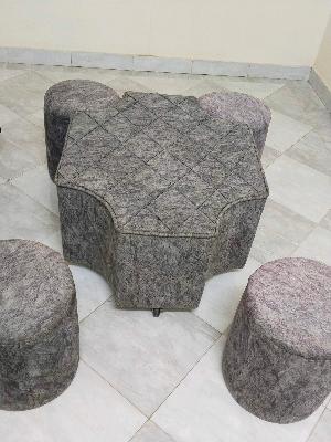 Upholstered Chair with Poufs