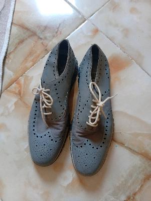 Grey Brogue Lace-Up Ankle Boots