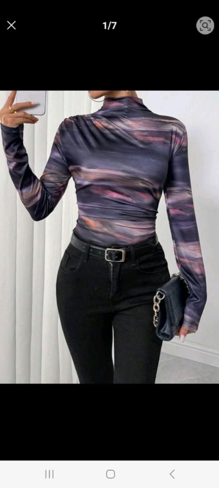 Galaxy Print Turtleneck Top