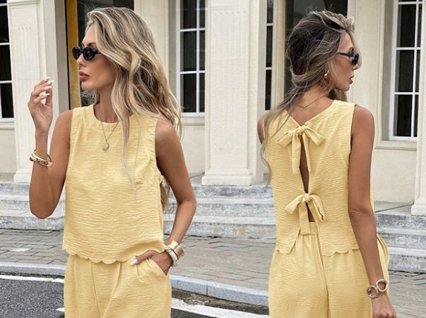 Yellow Sleeveless Top with Tie