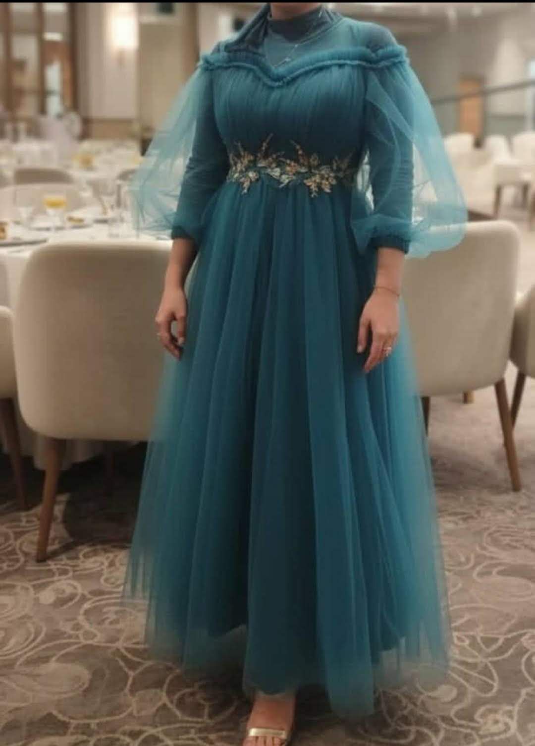 Teal Tulle Evening Dress