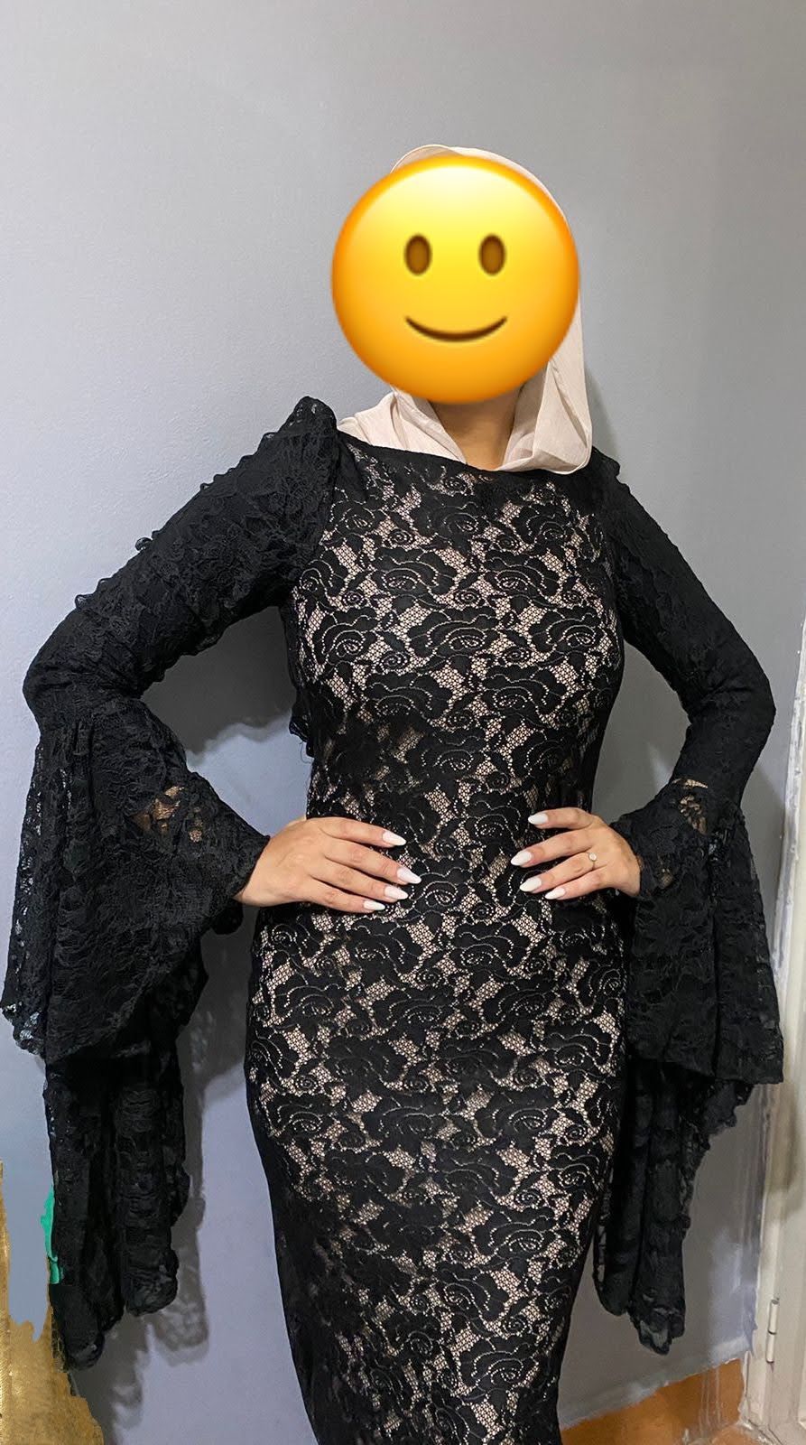 Black Lace Dress with Bell Sleeves