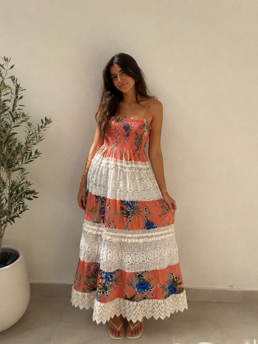 Floral Maxi Dress with Lace
