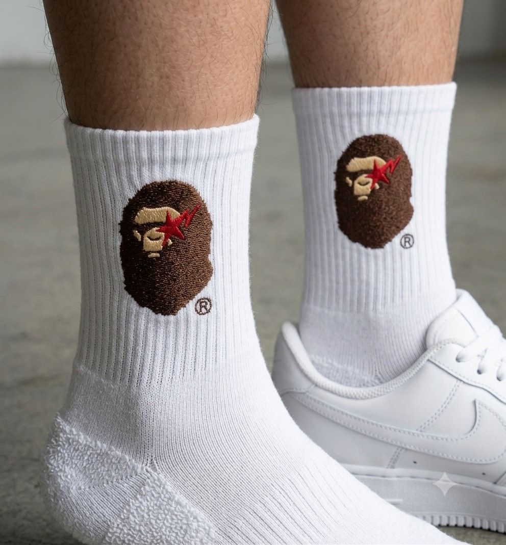 White Socks with bape logo