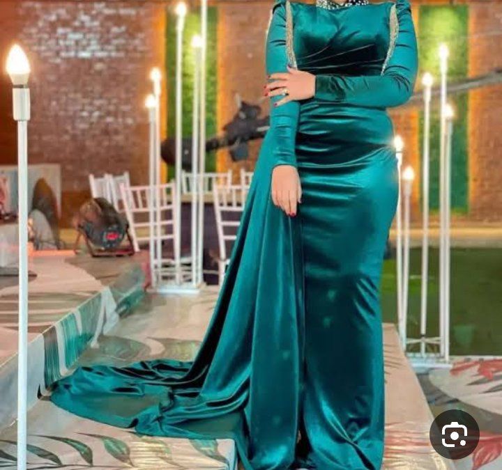 Teal Velvet Evening Gown
