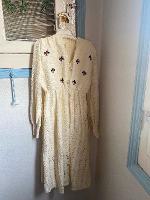 Cream Knit Dress Embroidered Flowers