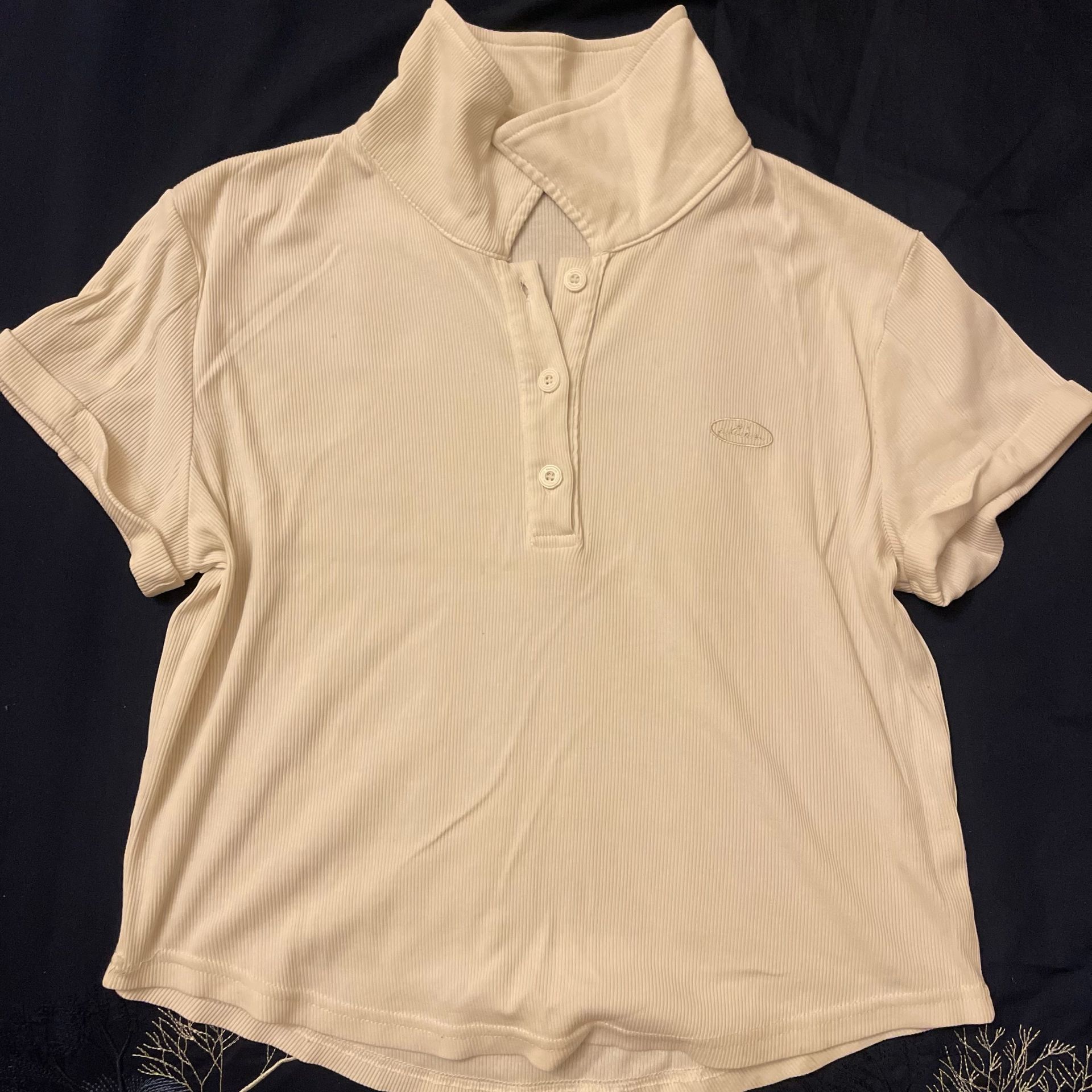 Cream Ribbed Polo Shirt