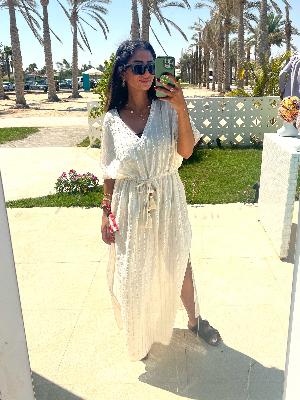 White Textured Wrap Dress