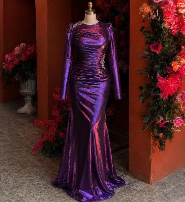 Purple Metallic Evening Gown