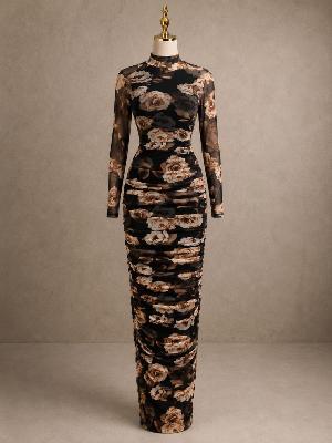 Floral Ruched Maxi Dress