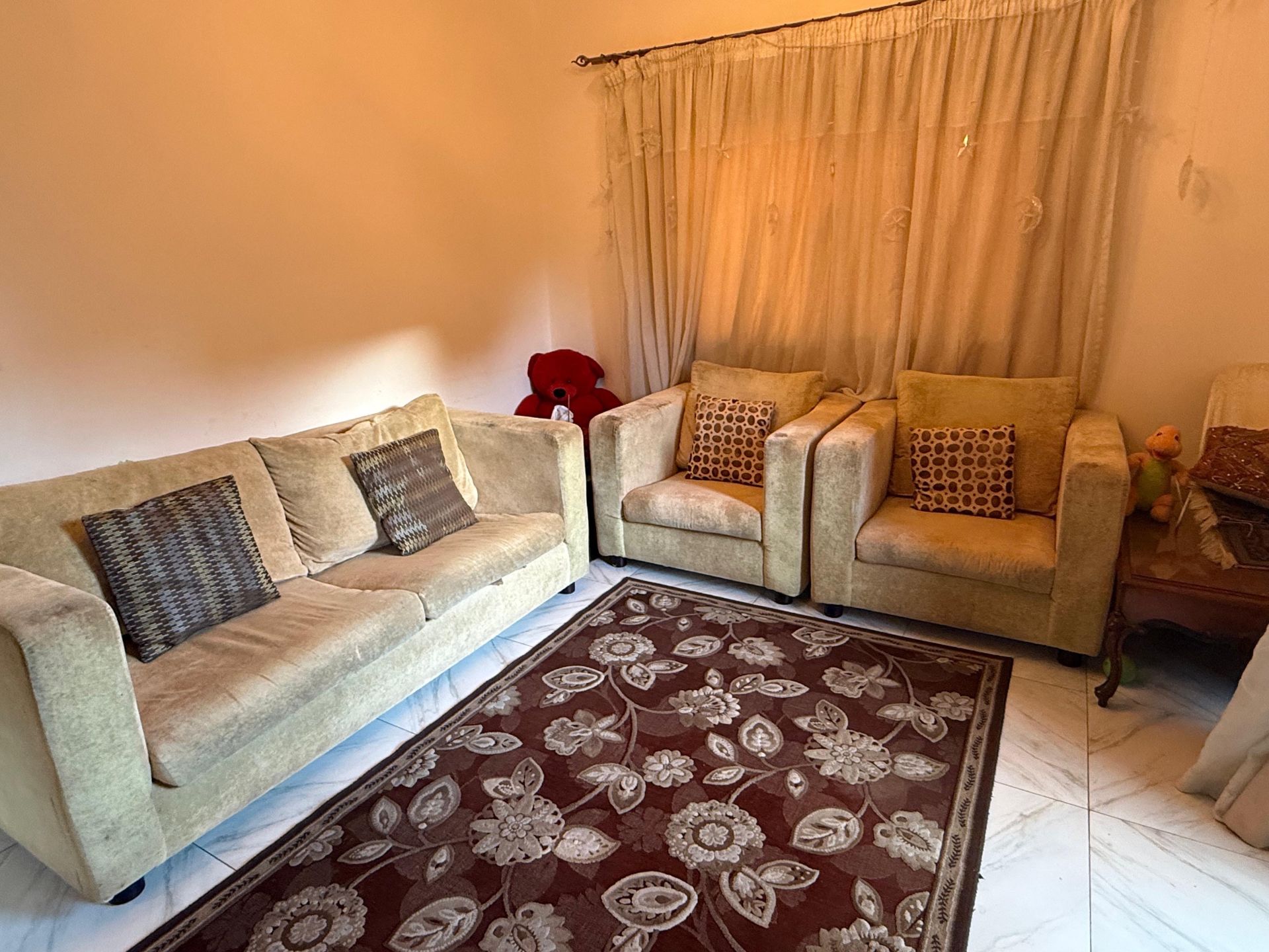 Beige Upholstered Sofa Set