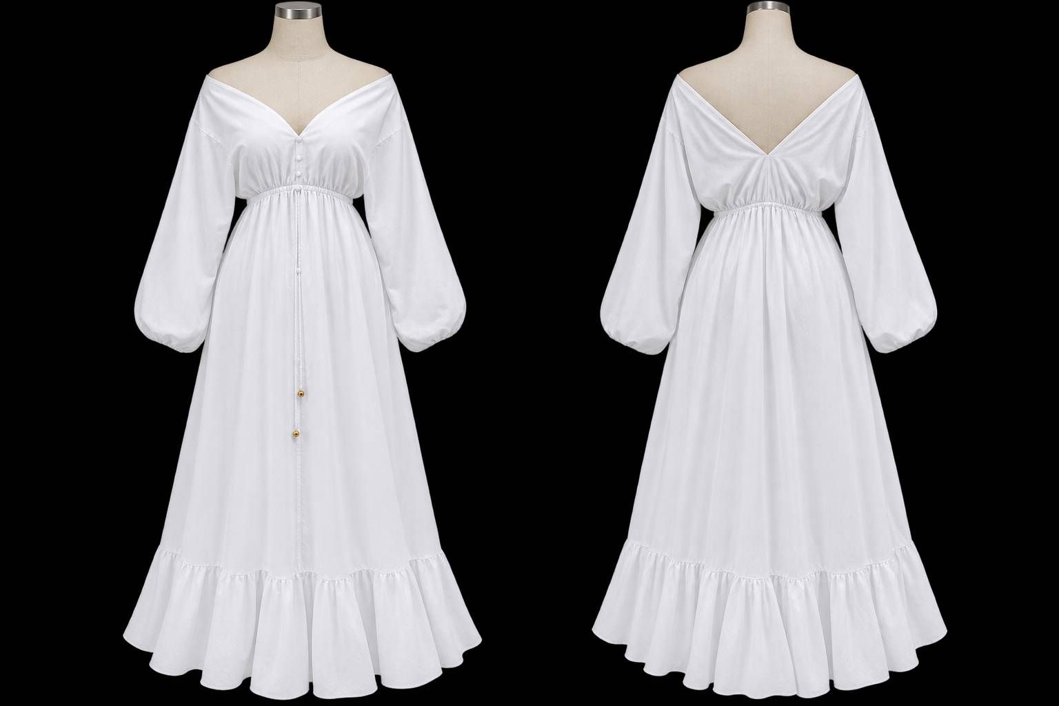 White Puff Sleeve Maxi Dress