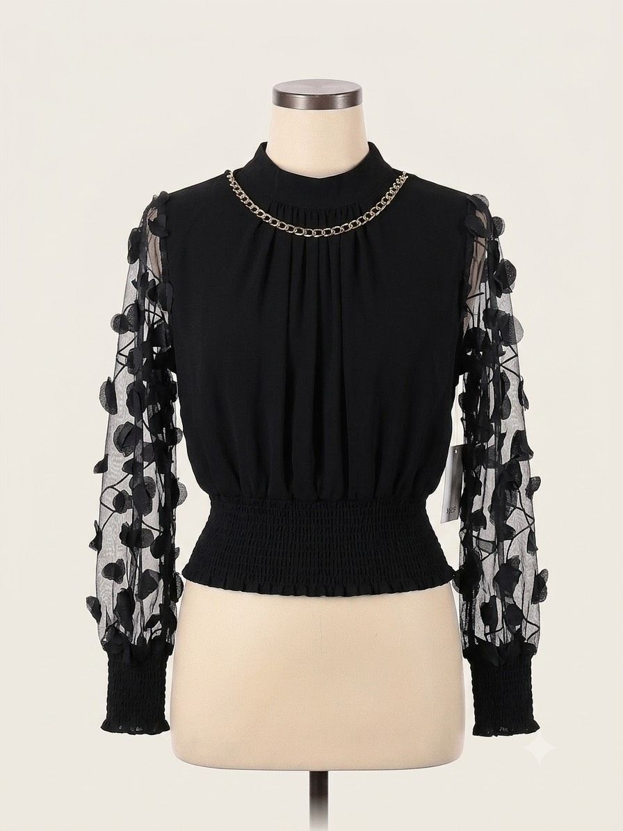 Sheer Sleeve Cropped Top