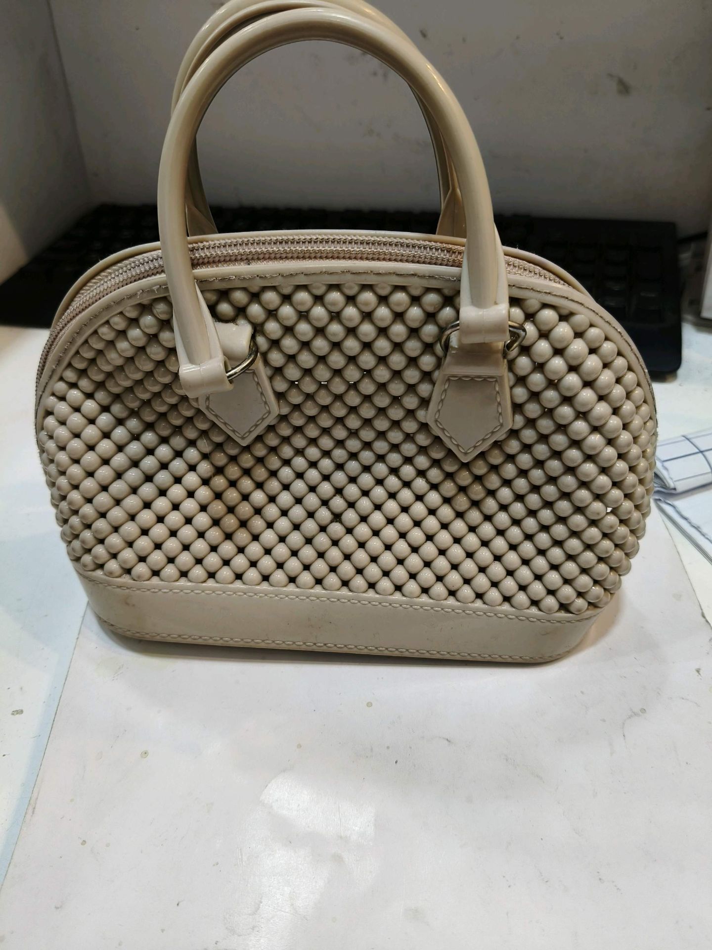 Beaded Dome Handbag Cream