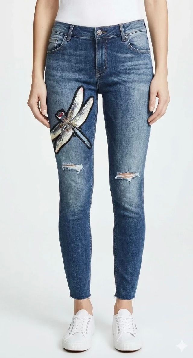 Dragonfly embroidered jeans