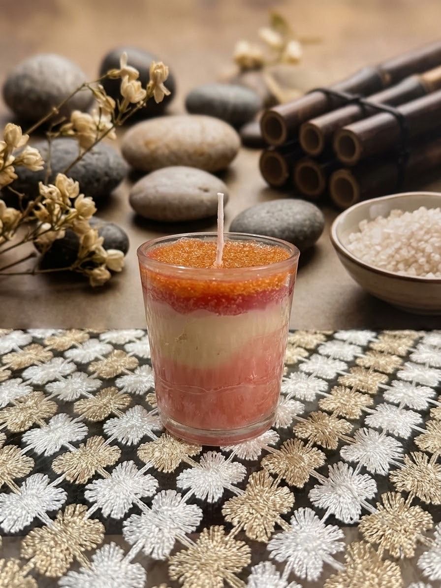 شمعة معطرة بألوان وردية