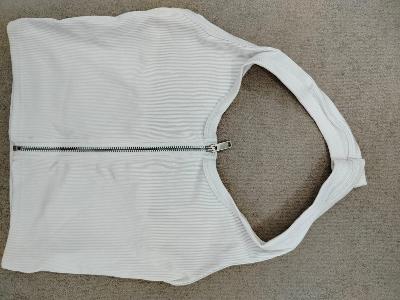 White Ribbed Zip Crop Top