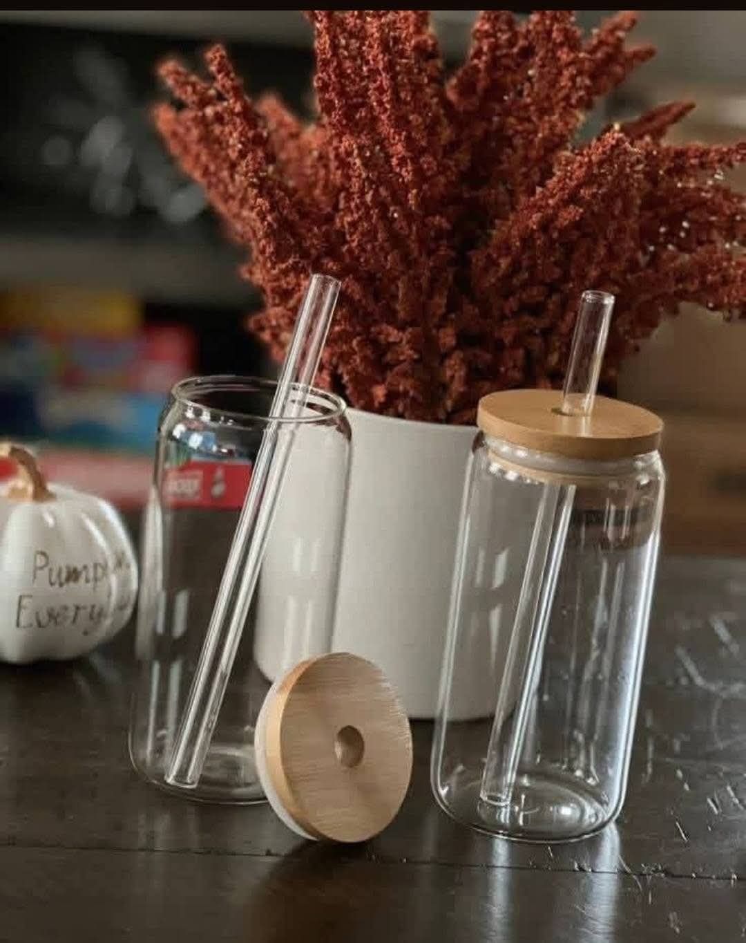 Glass Jars with Straws and Lids