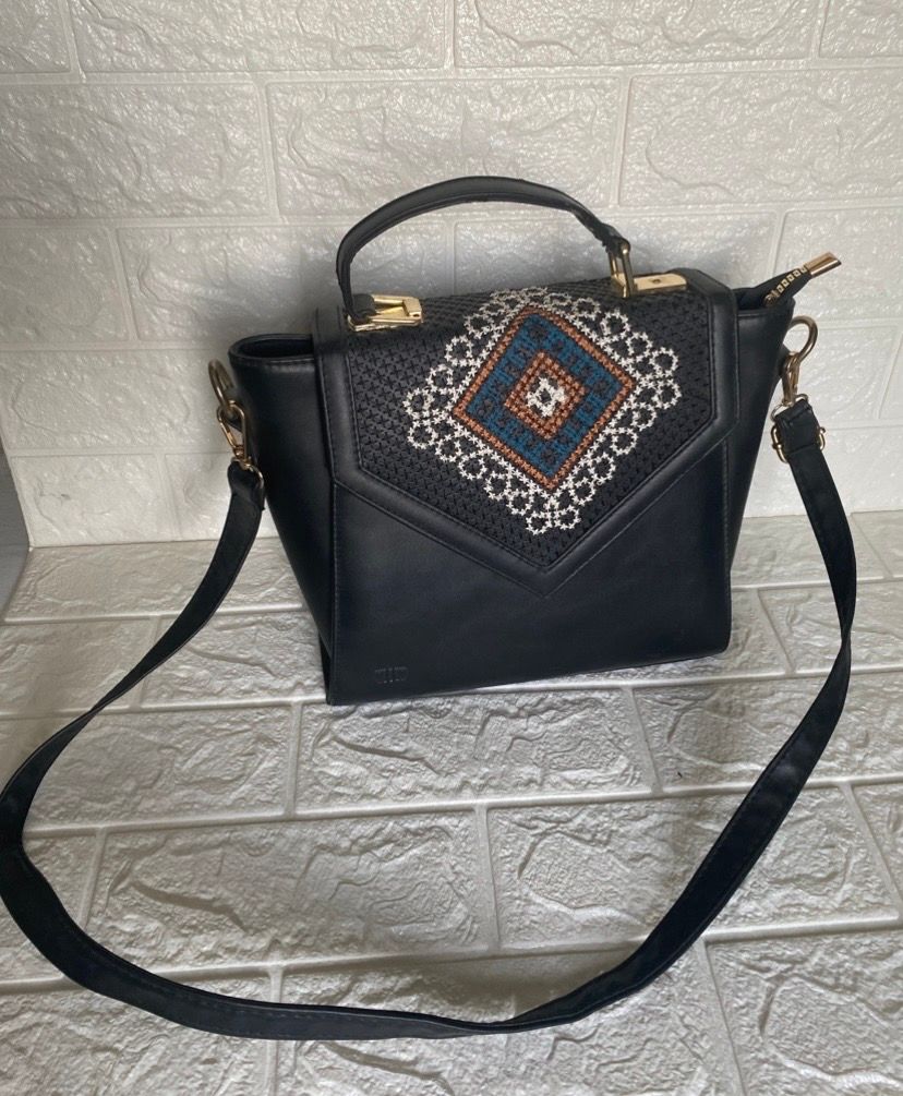 Black Embroidered Shoulder Bag